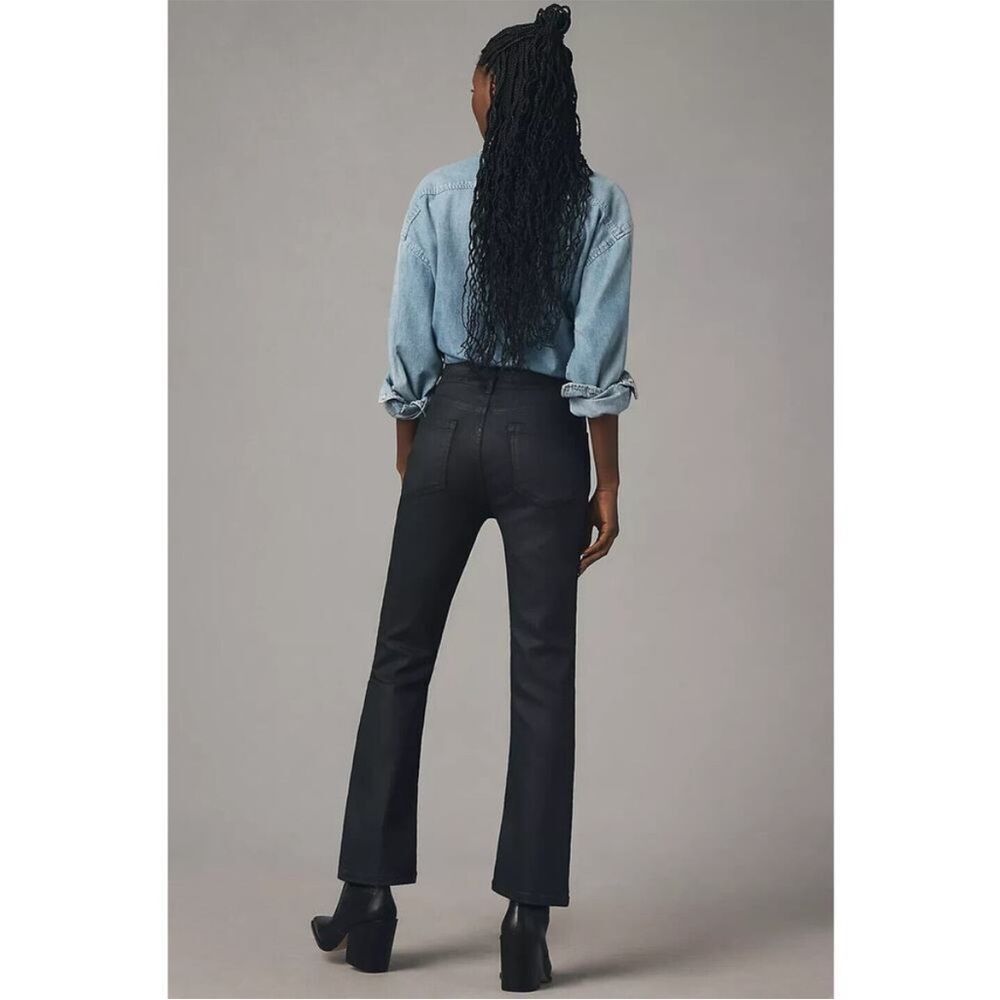 Anthropologie Pilcro Women's Yaya Coated Mid- Rise Crop Flare Jeans Black Sz 31 - Picture 15 of 15